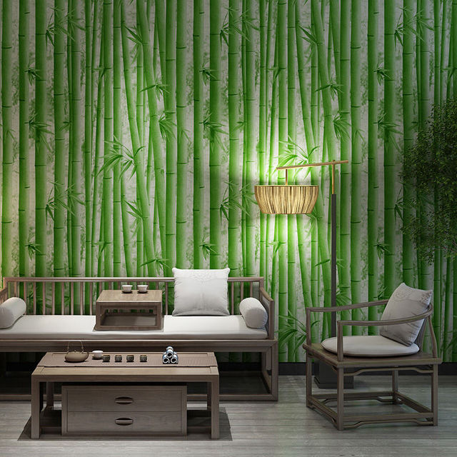 Chinese 3D Stereo Green Forest Bamboo Wallpaper Restaurant Study Teahouse  Living Room Pvc Waterproof Wall Stickers Wood Grain - AliExpress